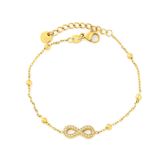 Full Pave CZ Infinity Symbol Station Bead Cable Bracelet 304L Stainless Steel