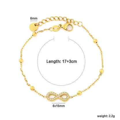 Full Pave CZ Infinity Symbol Station Bead Cable Bracelet 304L Stainless Steel