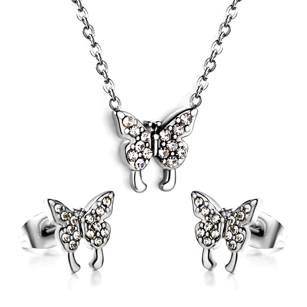 full cz butterfly jewelry set-steel