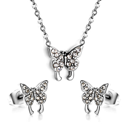 full cz butterfly jewelry set-steel