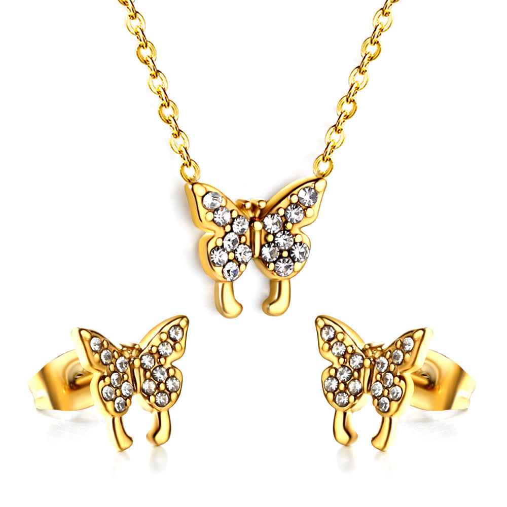 full cz butterfly jewelry set