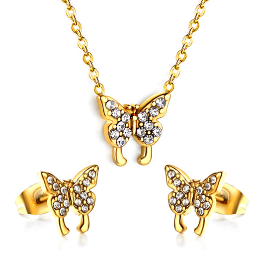 full cz butterfly jewelry set