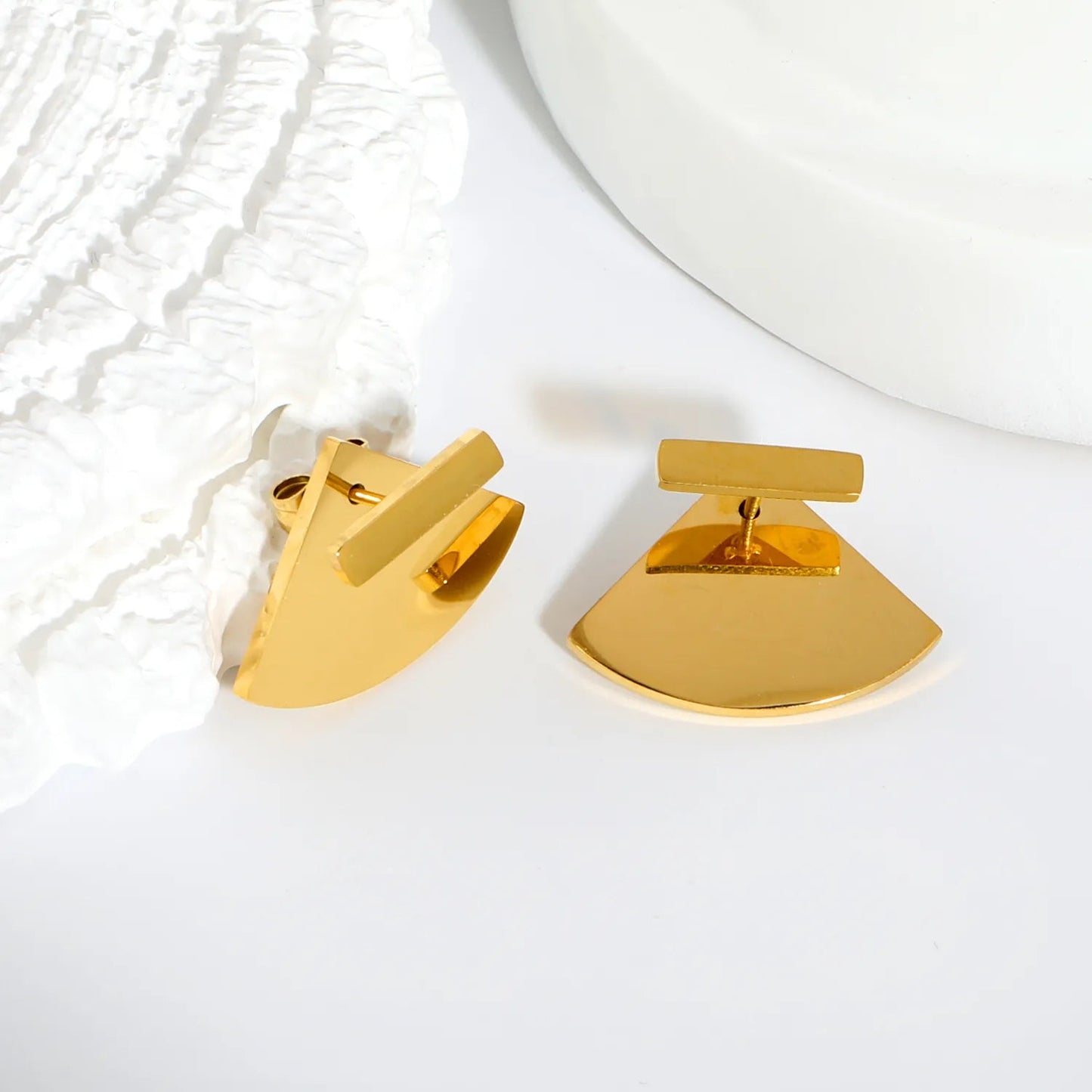 Minimalist Geometric Fan Shaped Stud Earrings 304L Stainless Steel