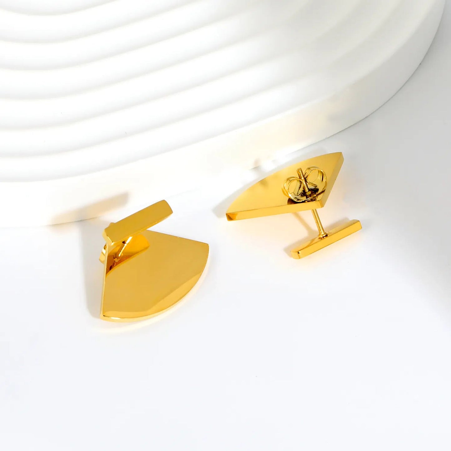 Minimalist Geometric Fan Shaped Stud Earrings 304L Stainless Steel