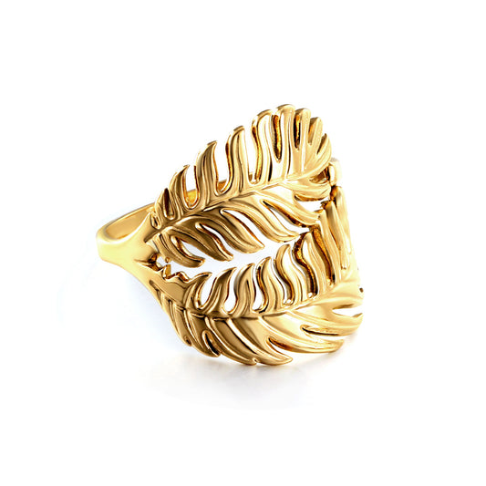 gold-plated-intertwined-leaf-ring-vein-texture-wholesale
