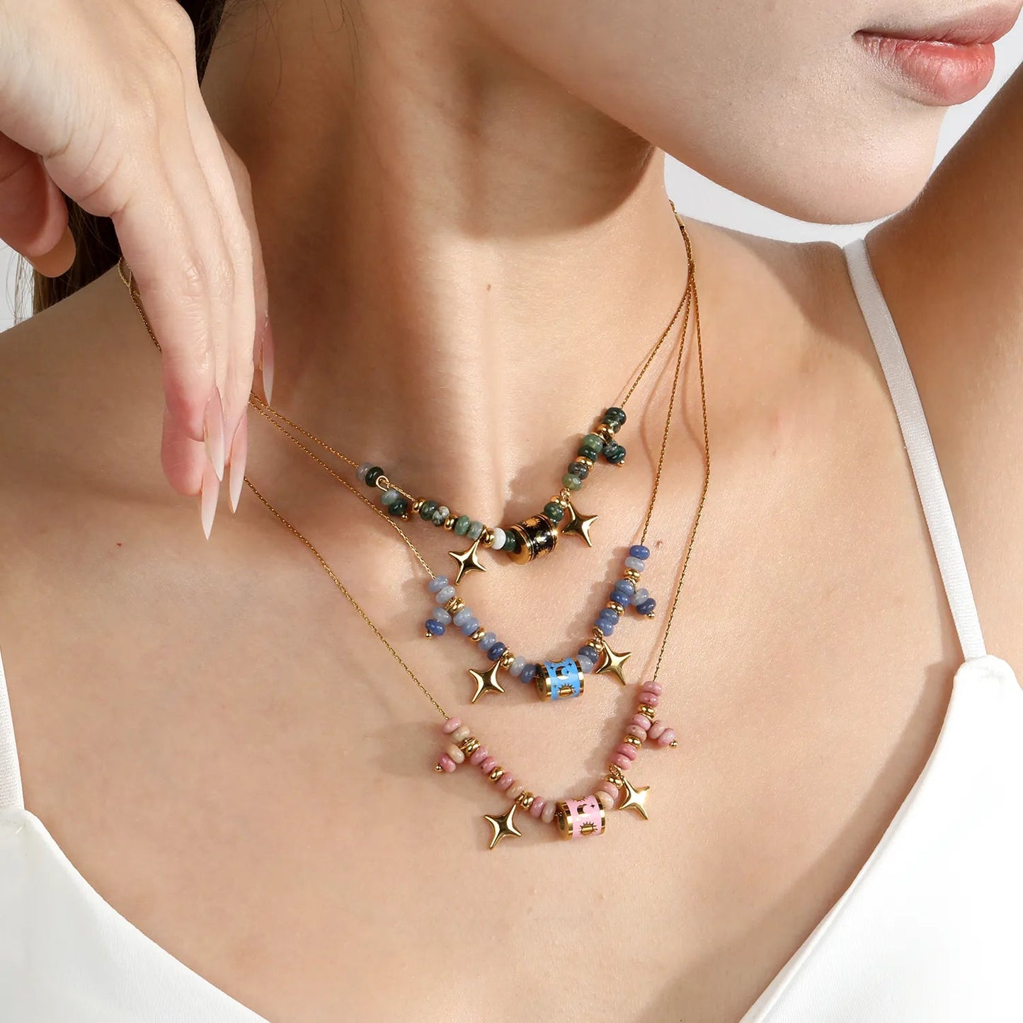 Boho Witchy Aesthetic Chrysoprase Beaded Layering Necklaces