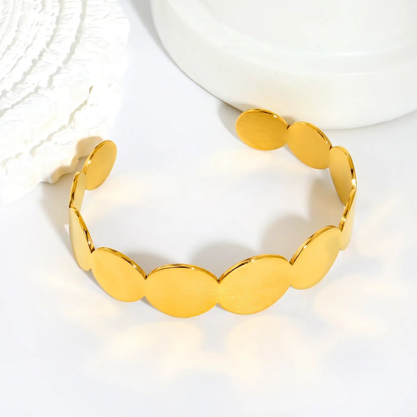 Bulk High-End Plain Gold Jewelry: Mirror Polished Disc Cuff | 0 MOQ