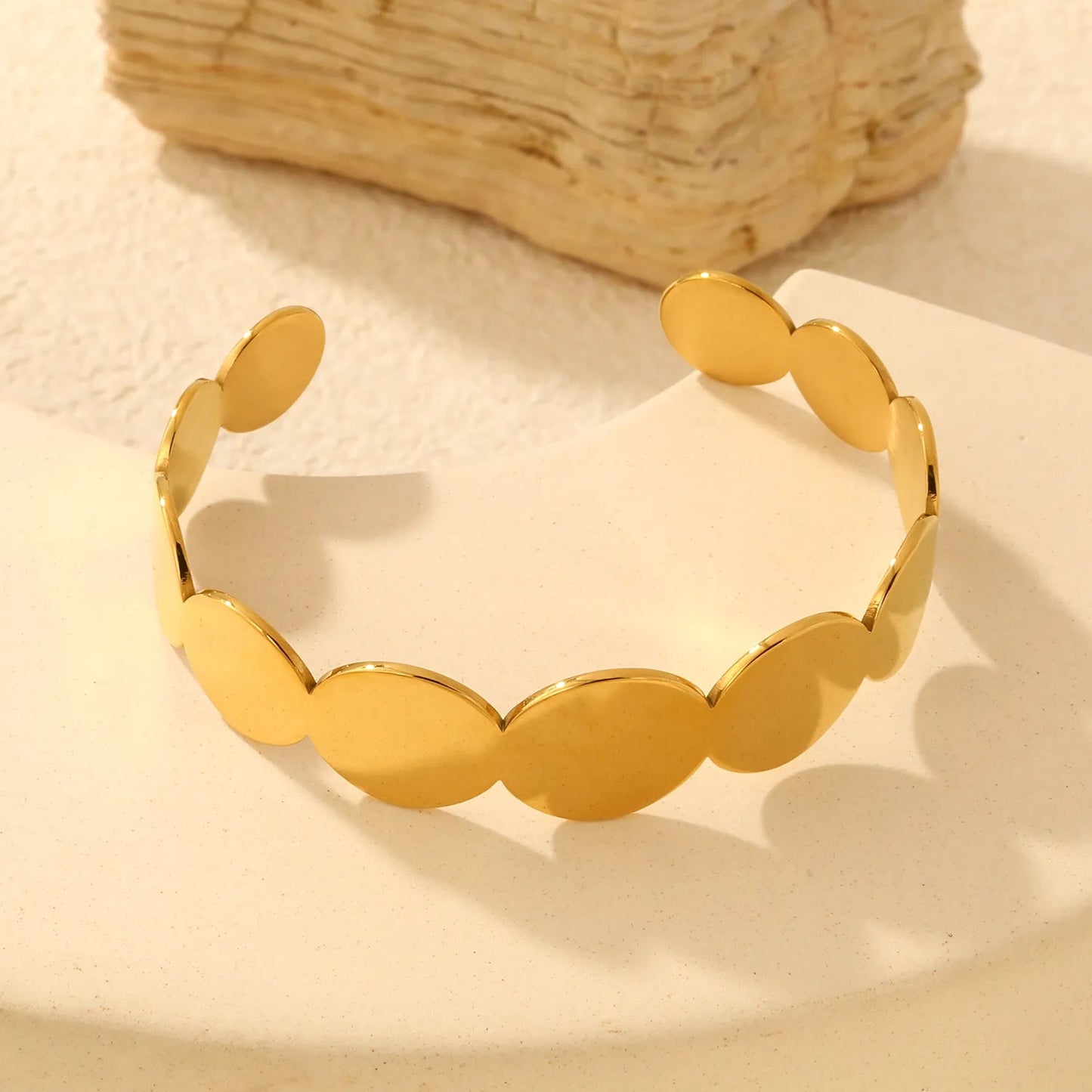 Bulk High-End Plain Gold Jewelry: Mirror Polished Disc Cuff | 0 MOQ