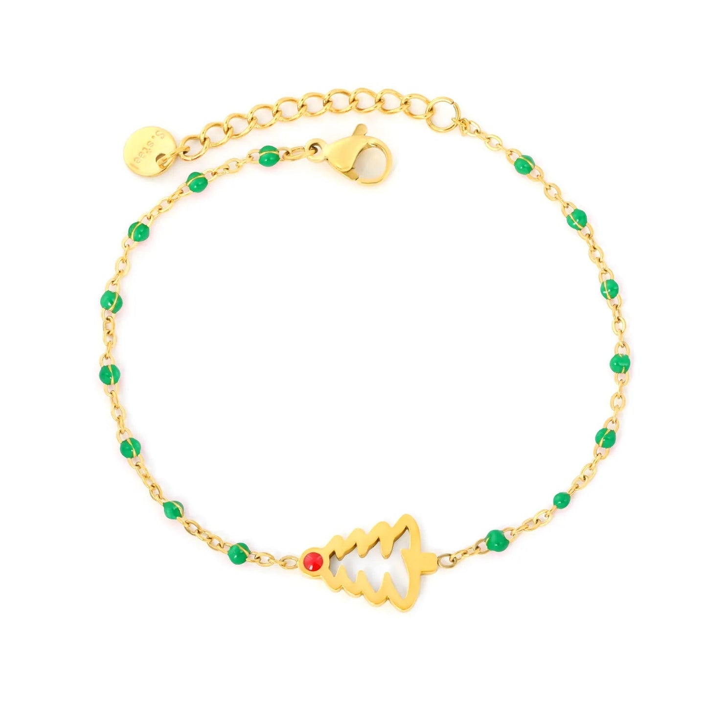 Embrace Festive Holiday Cheer with a Vibrant Red Beaded Christmas Tree Bracelet