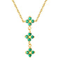 Triple Emerald Green CZ Four Leaf Clover Drop Y-Necklace Gold
