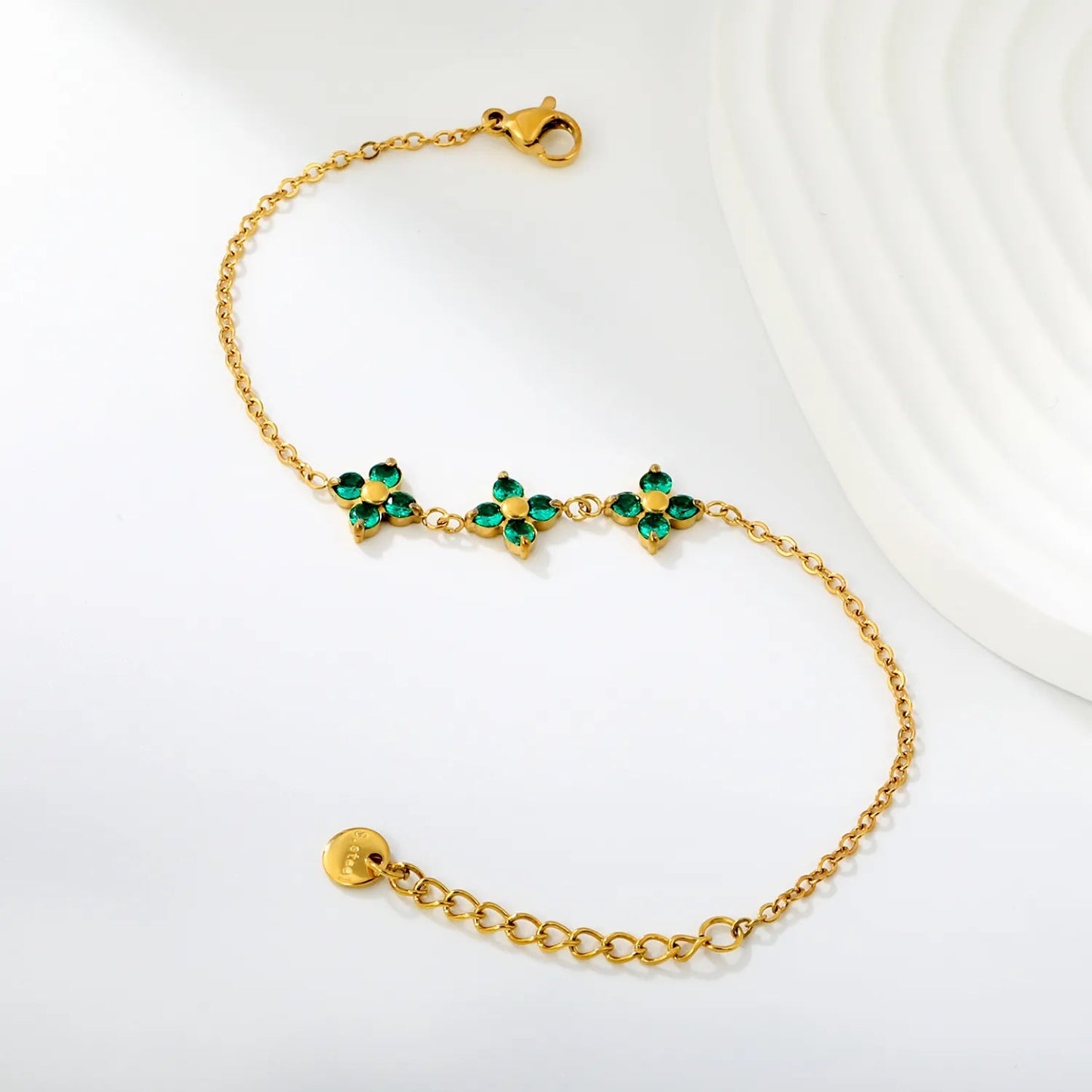 St. Patrick's Vibe: Waterproof 304L Steel Emerald Clover Link Bracelet