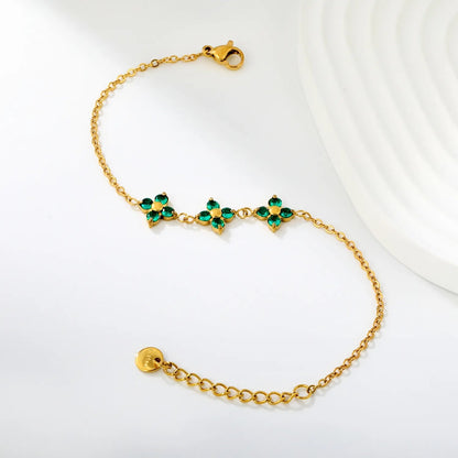 St. Patrick's Vibe: Waterproof 304L Steel Emerald Clover Link Bracelet