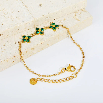 St. Patrick's Vibe: Waterproof 304L Steel Emerald Clover Link Bracelet