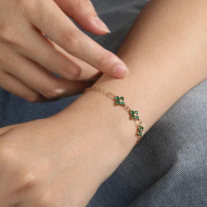 St. Patrick's Vibe: Waterproof 304L Steel Emerald Clover Link Bracelet