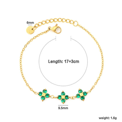St. Patrick's Vibe: Waterproof 304L Steel Emerald Clover Link Bracelet