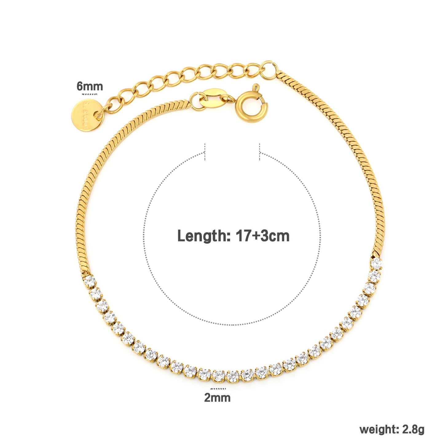 Wholesale Modern Half CZ Half Snake Chain Tennis Bracelet