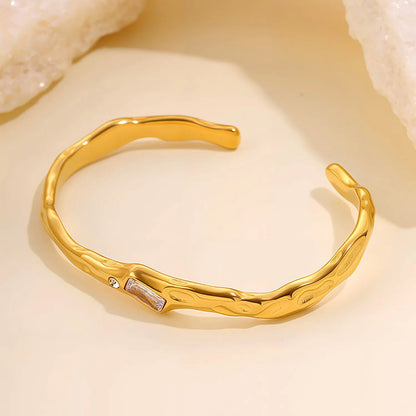 Bulk Purchase 18.6g Heavy Duty Hammered Baguette CZ Open Cuff Bangle 304L