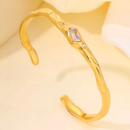 Bulk Purchase 18.6g Heavy Duty Hammered Baguette CZ Open Cuff Bangle 304L
