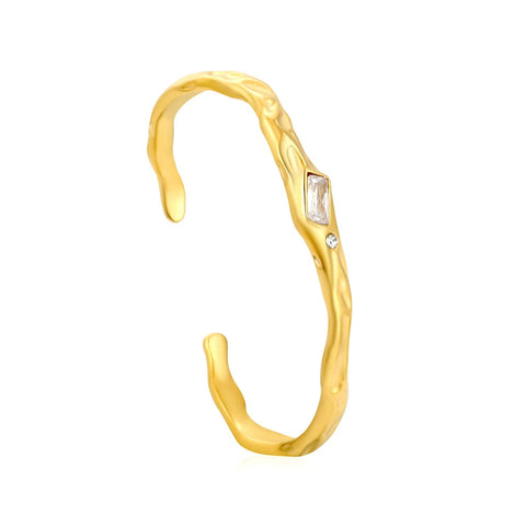 Bulk Purchase 18.6g Heavy Duty Hammered Baguette CZ Open Cuff Bangle 304L