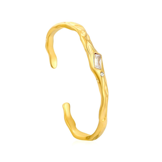Bulk Purchase 18.6g Heavy Duty Hammered Baguette CZ Open Cuff Bangle 304L