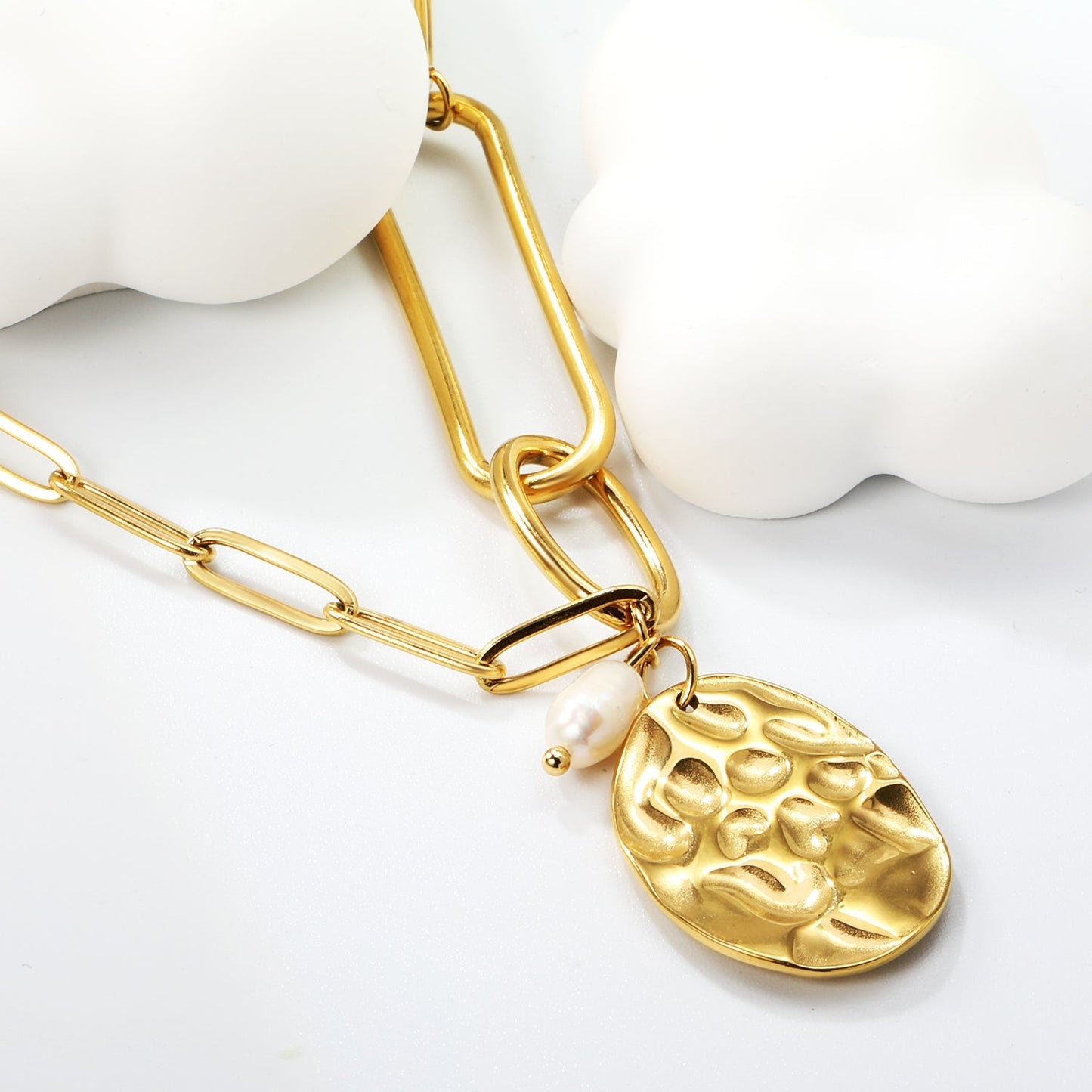 Embrace French Vintage Elegance with a Hammered Oval Tag and Baroque Pearl
