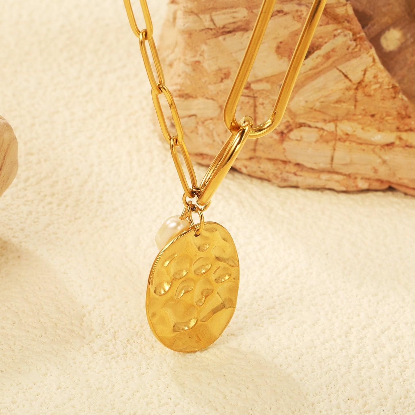 Embrace French Vintage Elegance with a Hammered Oval Tag and Baroque Pearl
