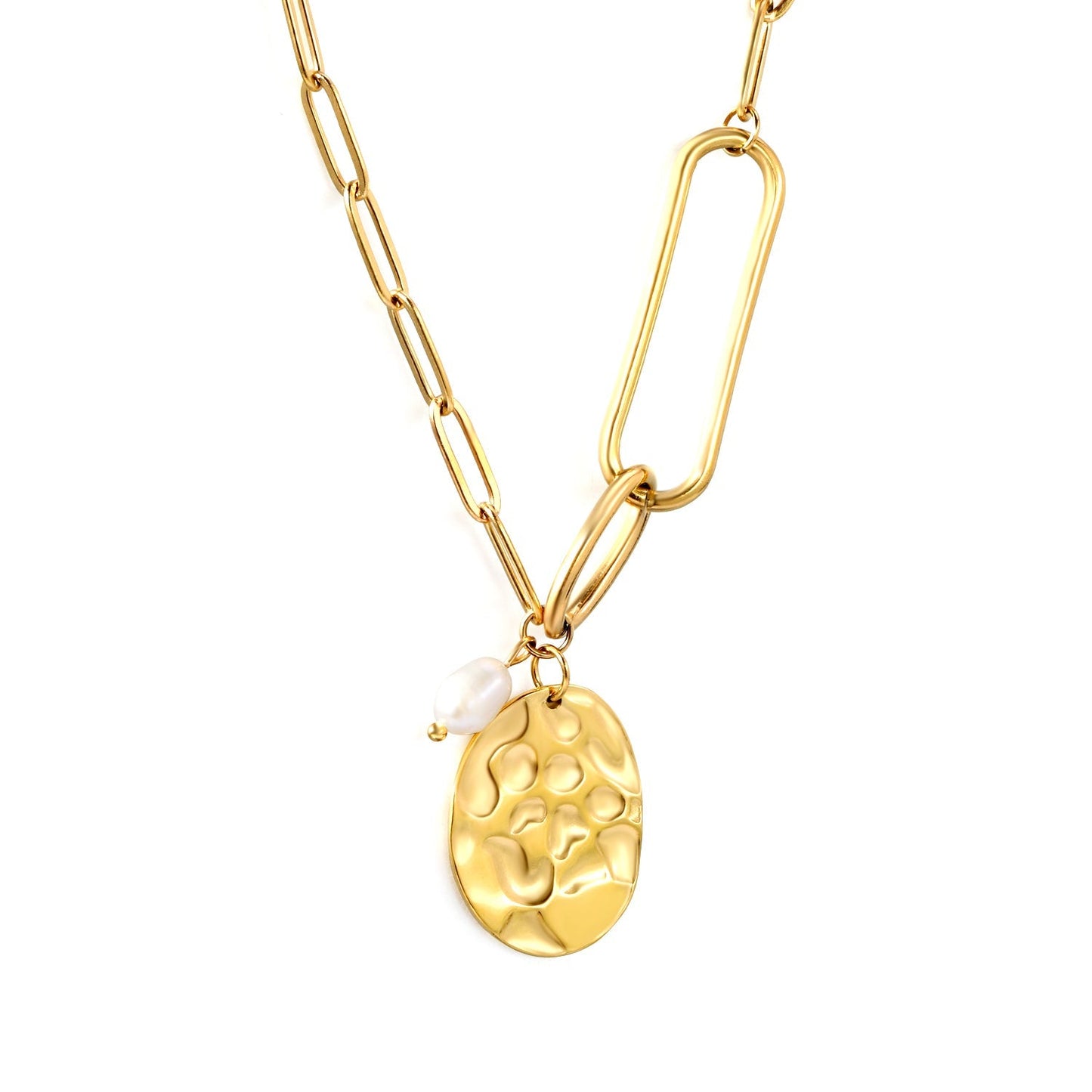 Embrace French Vintage Elegance with a Hammered Oval Tag and Baroque Pearl