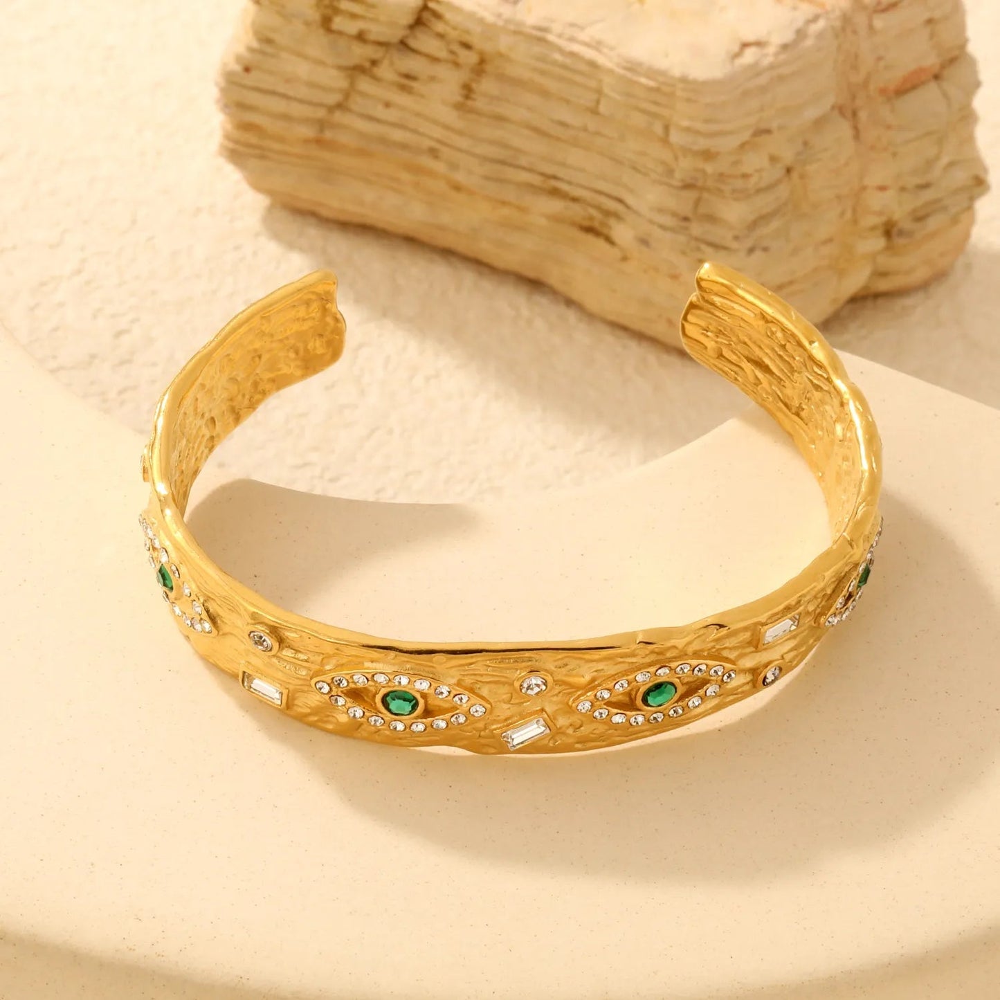 Bulk 62mm length 13.5mm width hammered texture evil eye cuff bangle 304L