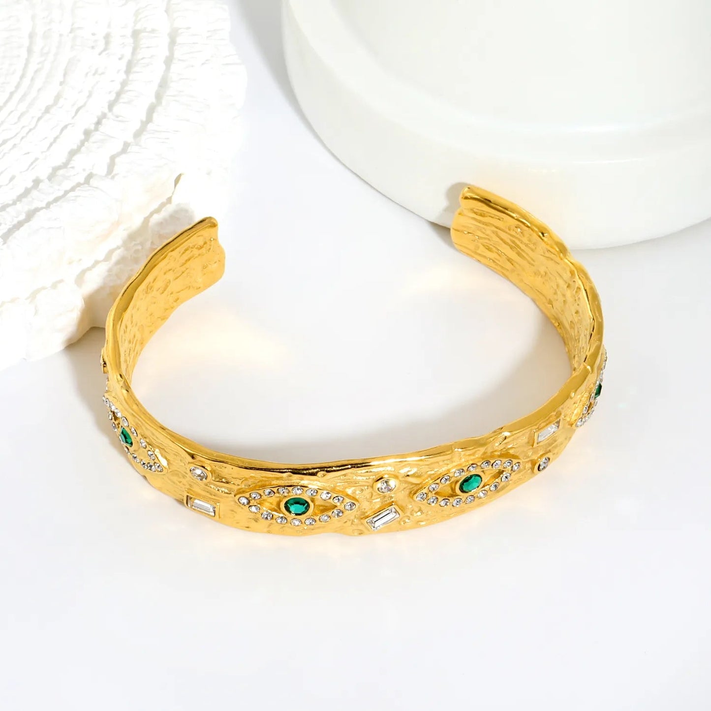 Bulk 62mm length 13.5mm width hammered texture evil eye cuff bangle 304L