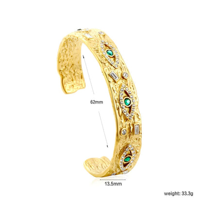 Bulk 62mm length 13.5mm width hammered texture evil eye cuff bangle 304L
