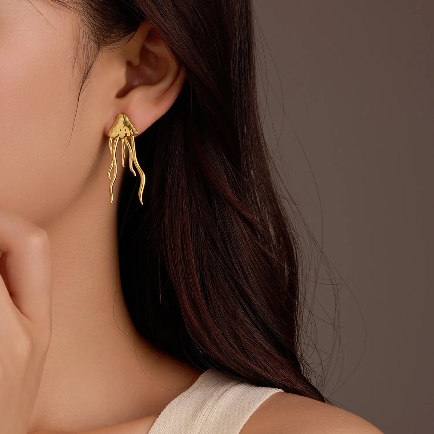High End Designer Style Hammered Jellyfish Long Statement Earrings Bulk