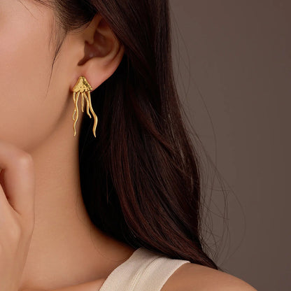 High End Designer Style Hammered Jellyfish Long Statement Earrings Bulk
