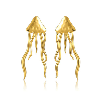 High End Designer Style Hammered Jellyfish Long Statement Earrings Bulk