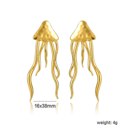 High End Designer Style Hammered Jellyfish Long Statement Earrings Bulk