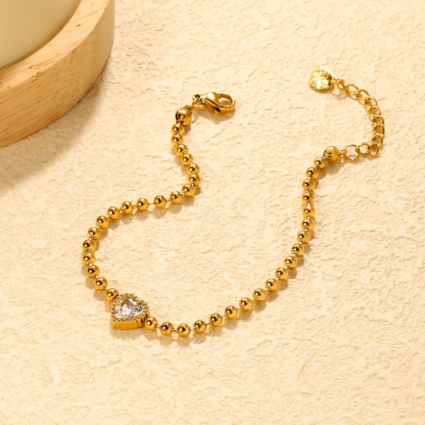 Minimalist 304L Stainless Steel Heart CZ Beaded Bracelet for Women
