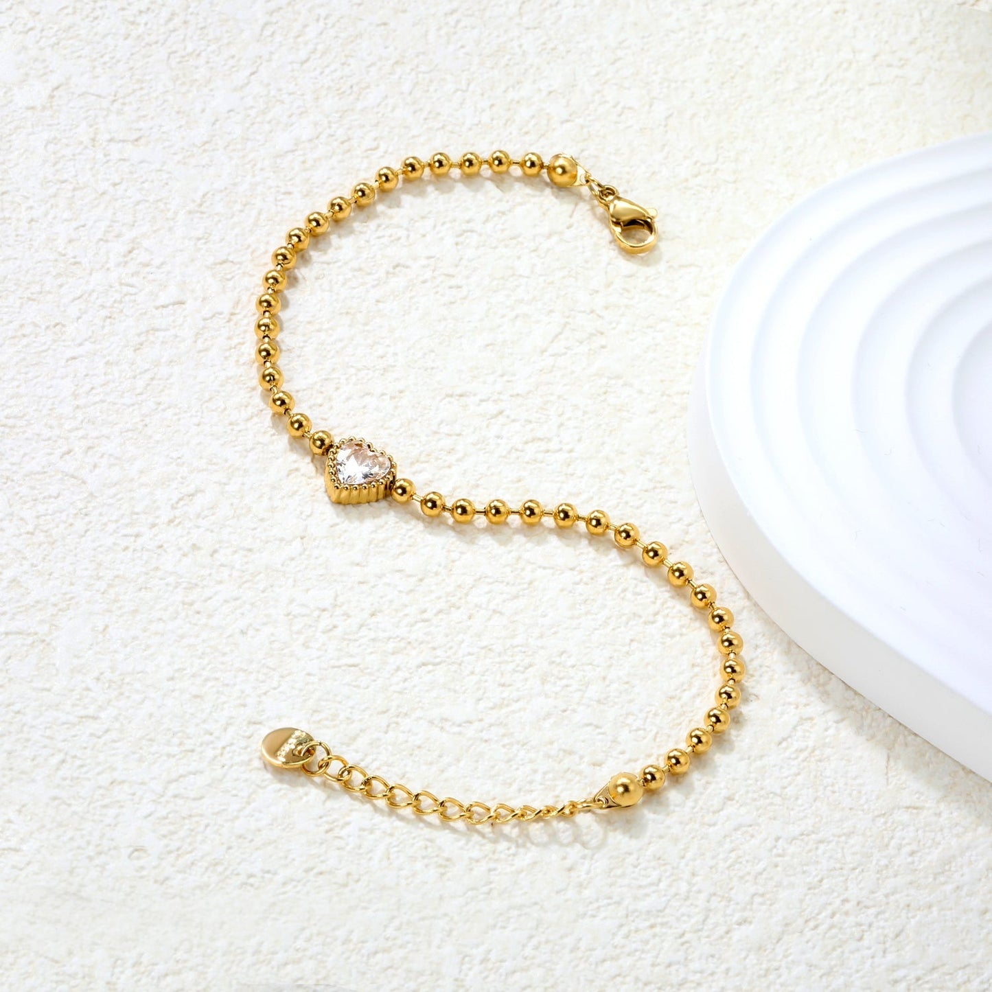 Minimalist 304L Stainless Steel Heart CZ Beaded Bracelet for Women