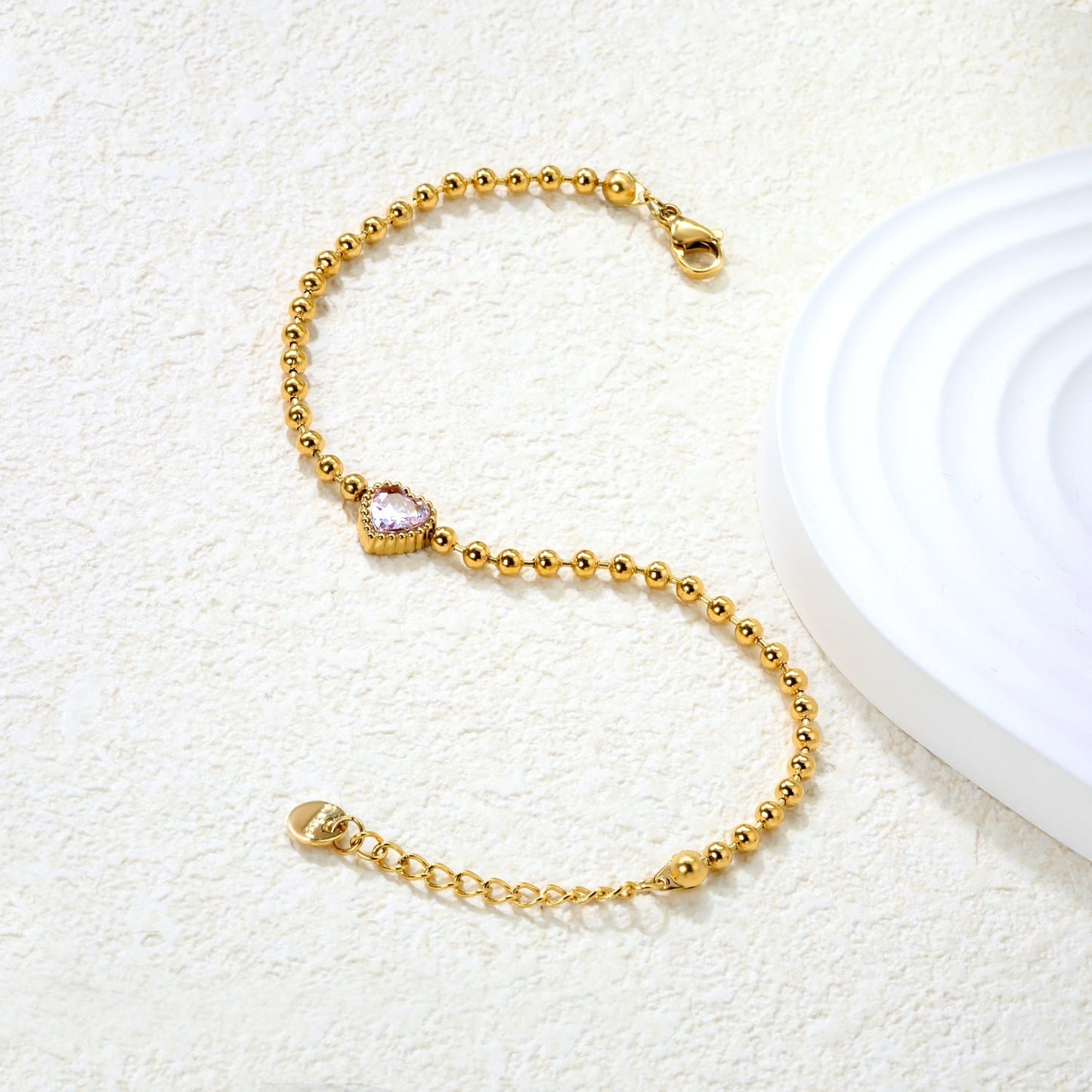 Minimalist 304L Stainless Steel Heart CZ Beaded Bracelet for Women