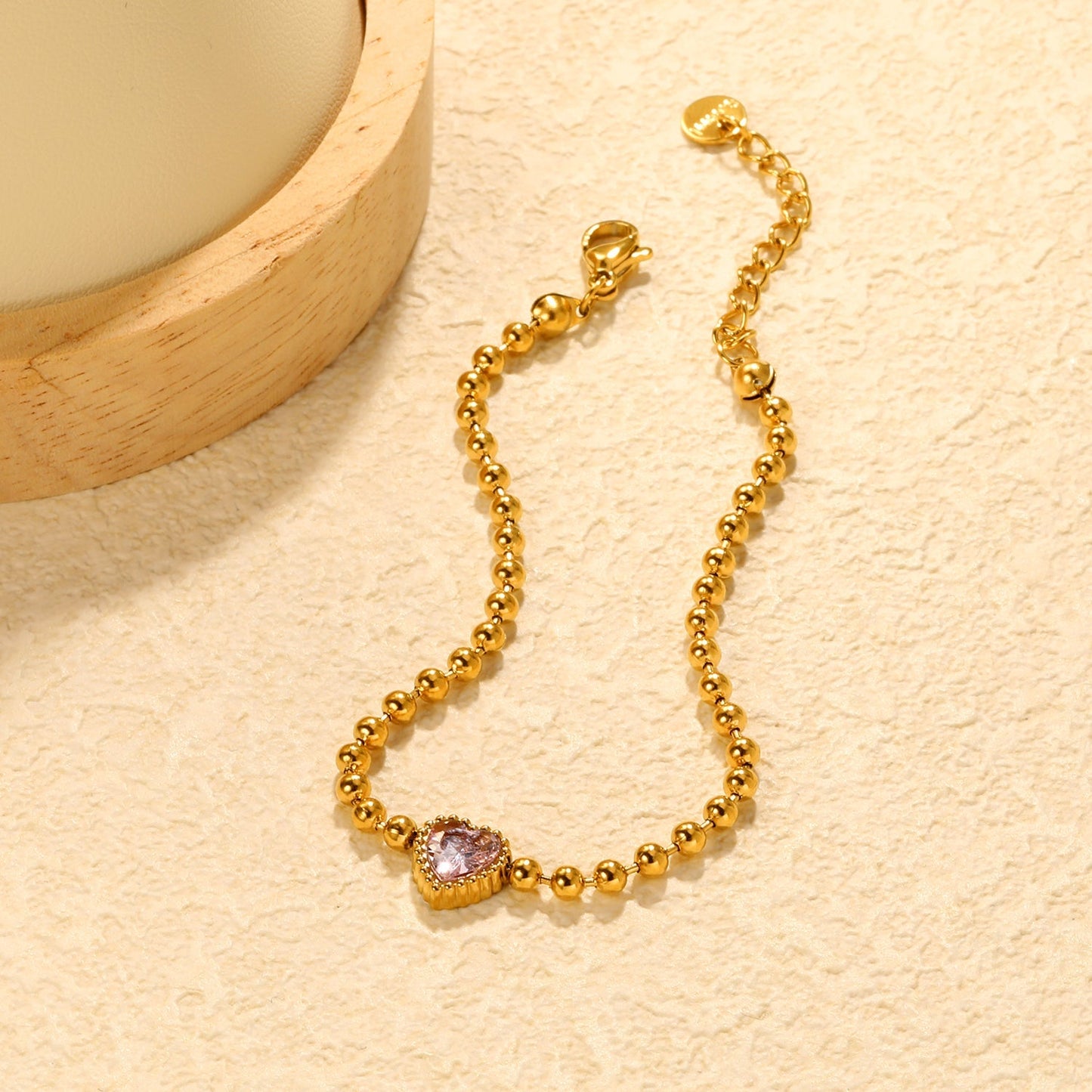 Minimalist 304L Stainless Steel Heart CZ Beaded Bracelet for Women