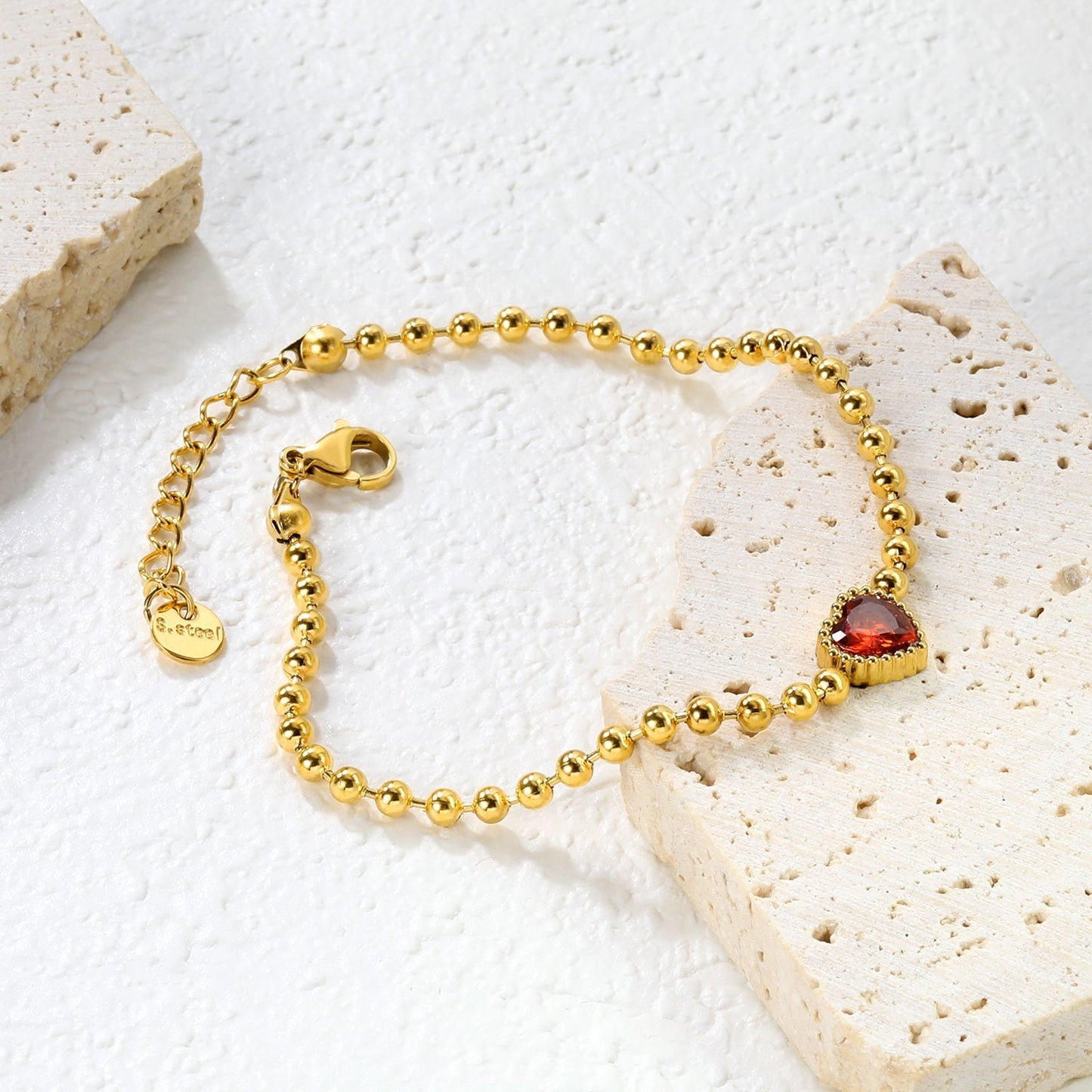 Minimalist 304L Stainless Steel Heart CZ Beaded Bracelet for Women