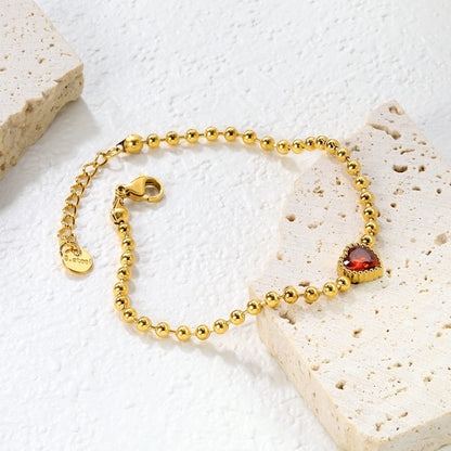 Minimalist 304L Stainless Steel Heart CZ Beaded Bracelet for Women