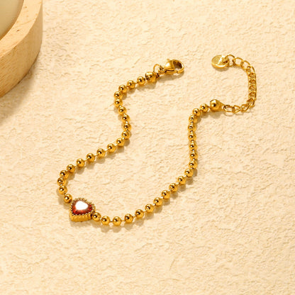 Minimalist 304L Stainless Steel Heart CZ Beaded Bracelet for Women