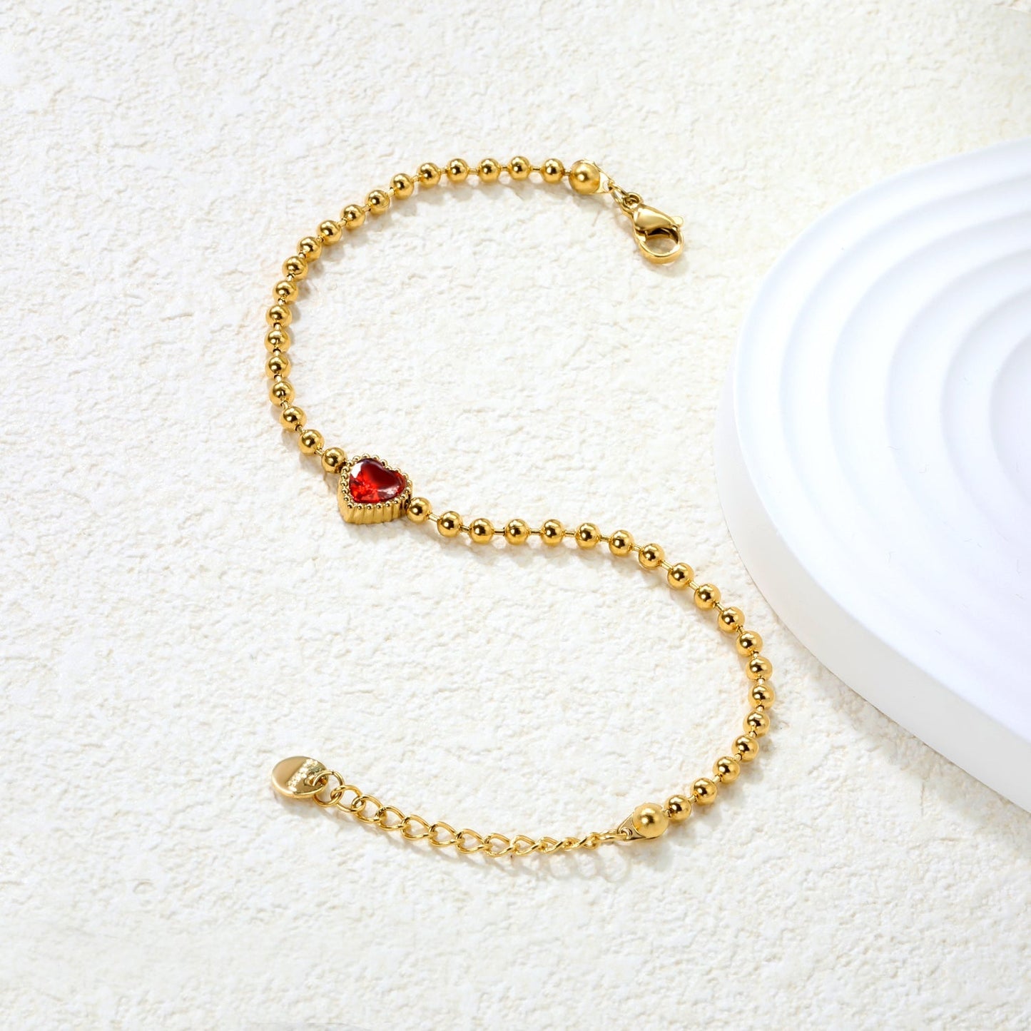 Minimalist 304L Stainless Steel Heart CZ Beaded Bracelet for Women