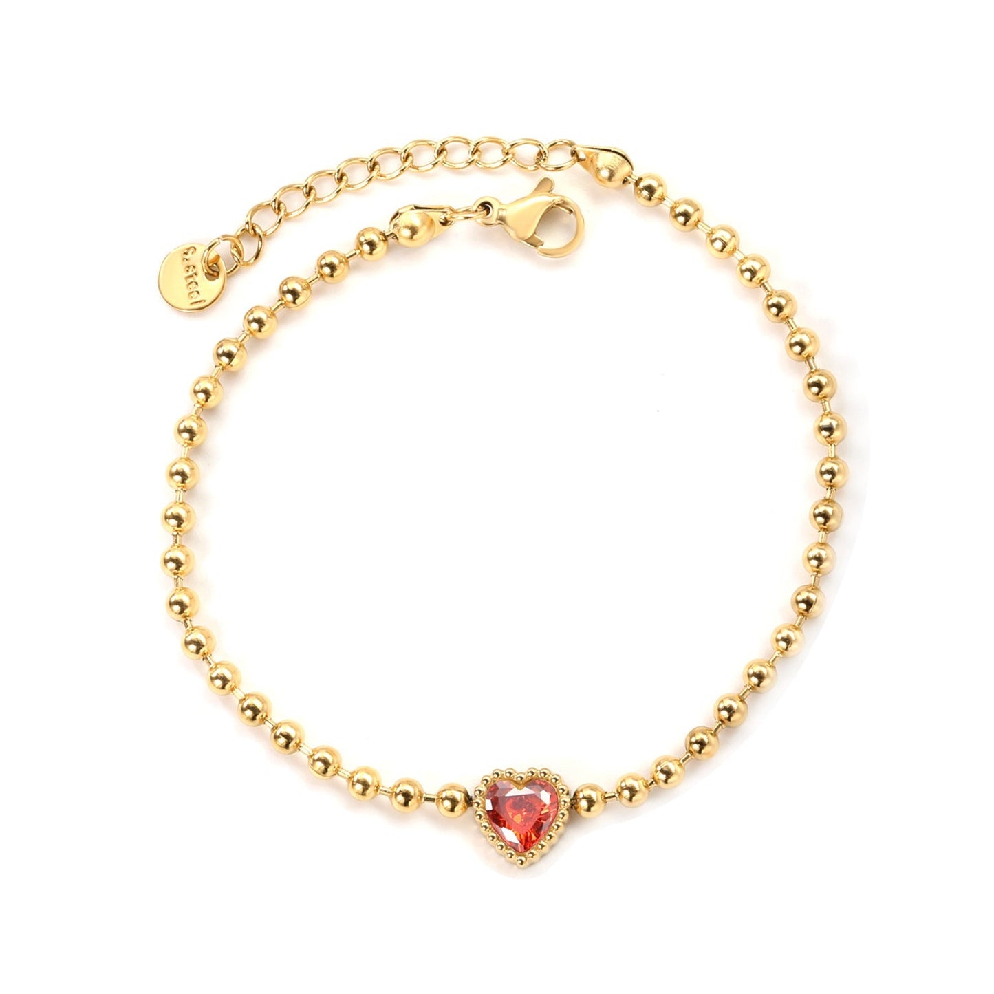 Minimalist 304L Stainless Steel Heart CZ Beaded Bracelet for Women