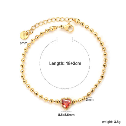 Minimalist 304L Stainless Steel Heart CZ Beaded Bracelet for Women