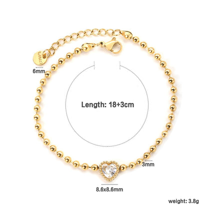 Minimalist 304L Stainless Steel Heart CZ Beaded Bracelet for Women