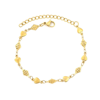 Waterproof 18K Gold Plated Textured Diamond and Polished Heart Bracelet