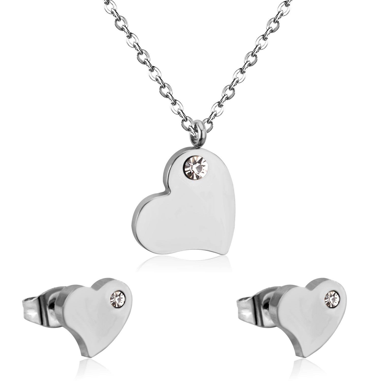 heart diamond jewelry set stainless-steel