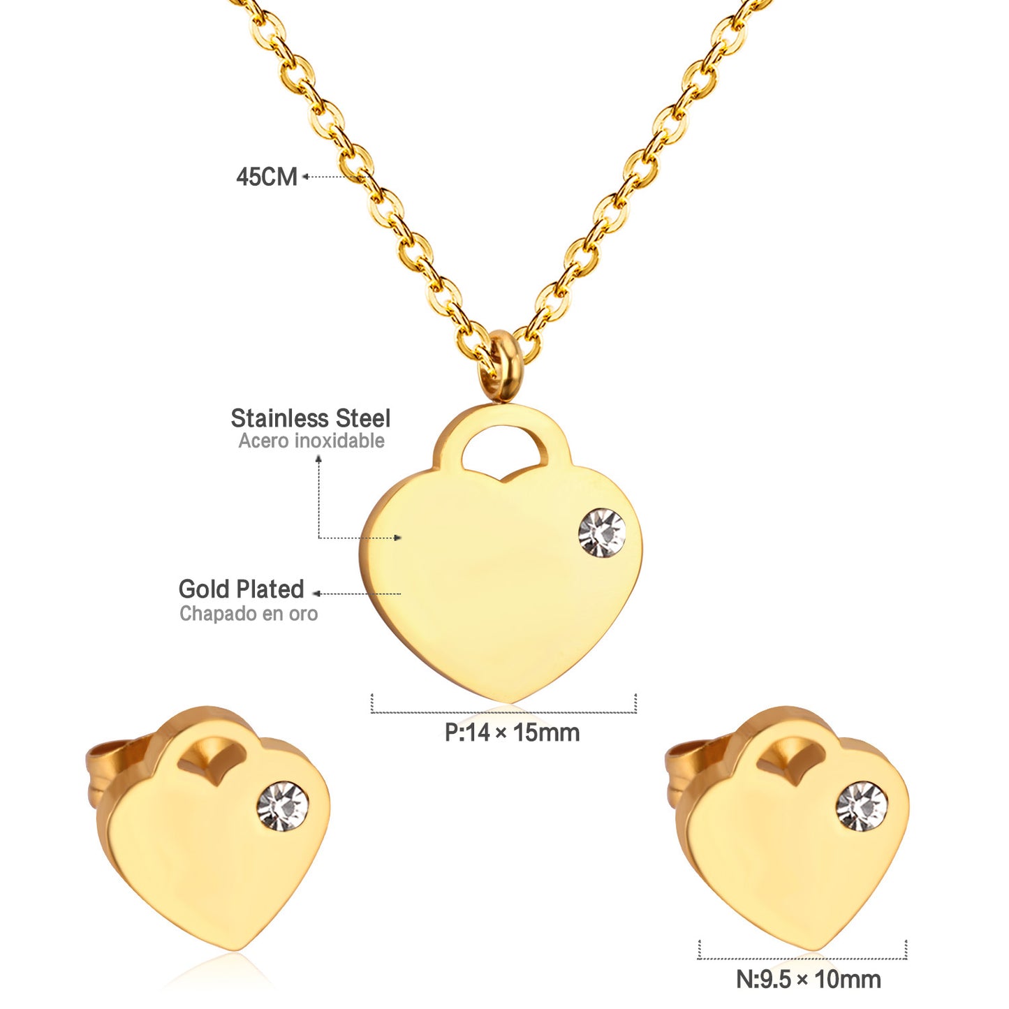 heart pendant measurement diagram