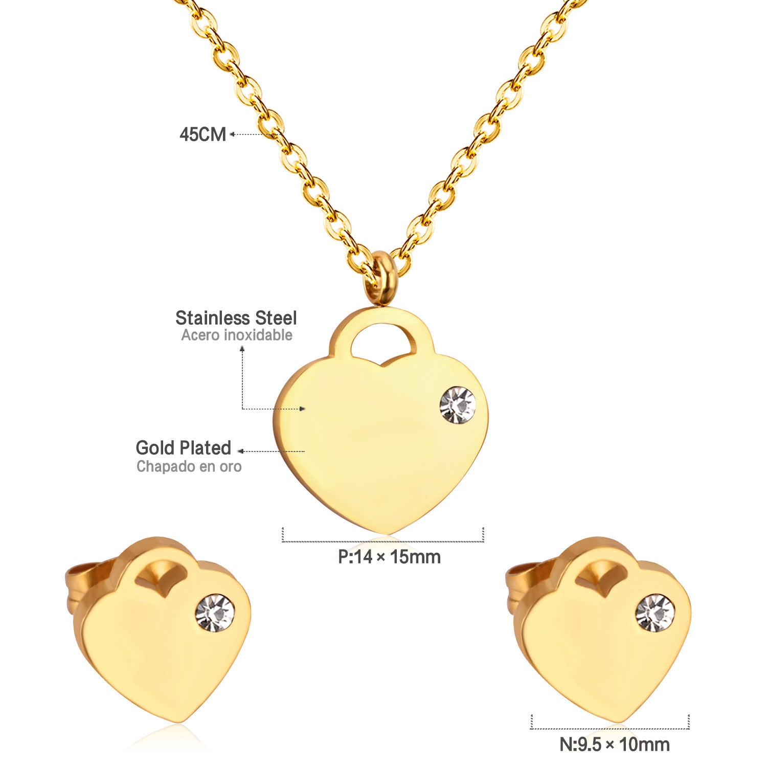 heart pendant measurement diagram