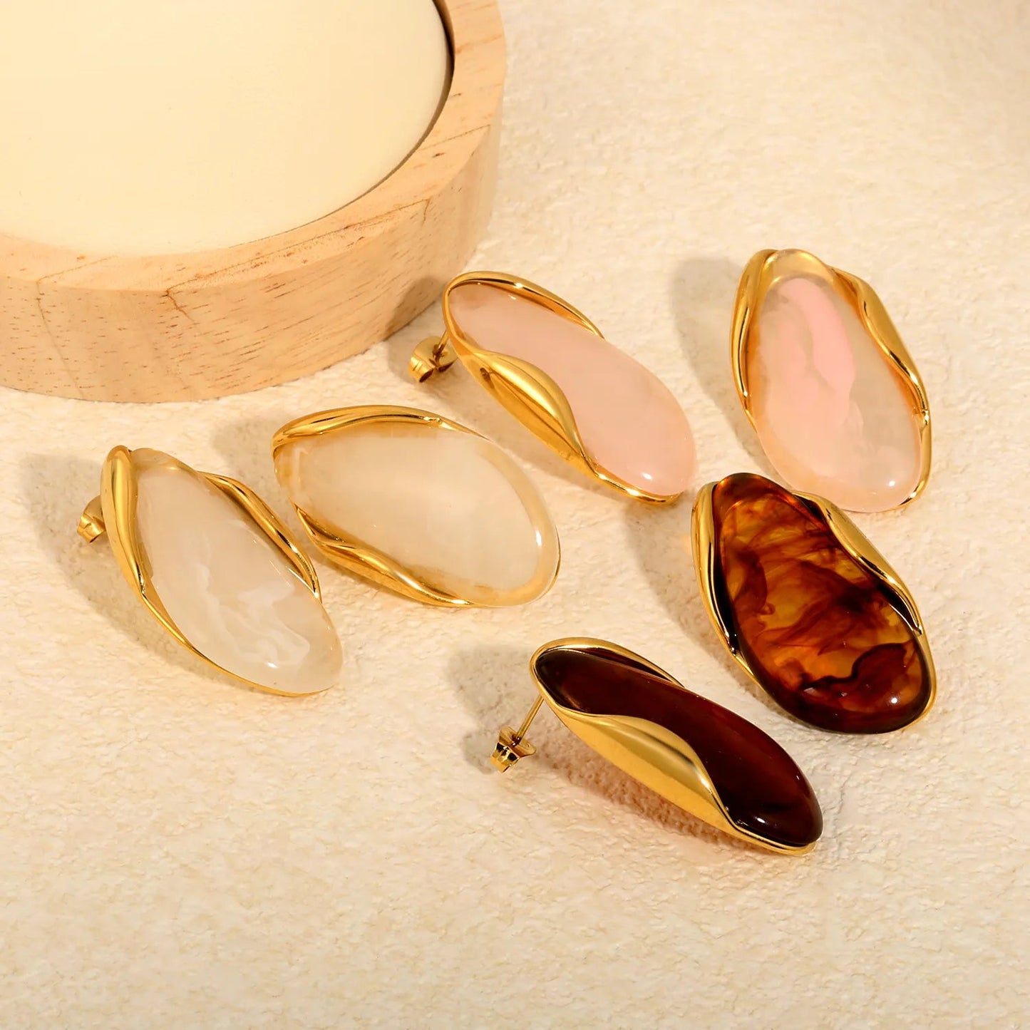 Vintage Irregular Resin Stud Earrings 304L Stainless Steel